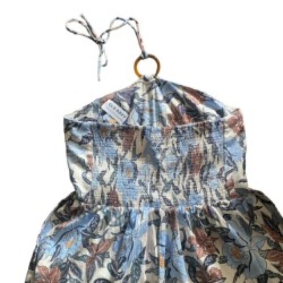NWT Old Navy Halter Neck Blue Floral Linen Blend Short Romper Large - Picture 5 of 5